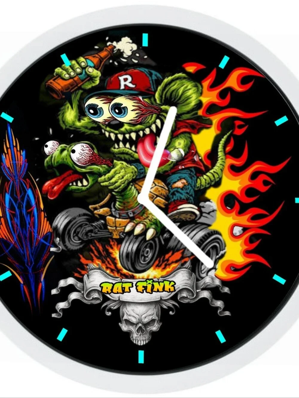 Rat Fink Ride A Reptile Art Wall Clock - Black & Green